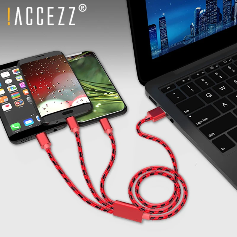 ! ACCEZZ 3 в 1 USB кабель 2A зарядный Micro usb type C освещение для iPhone XR XS MAX зарядное
