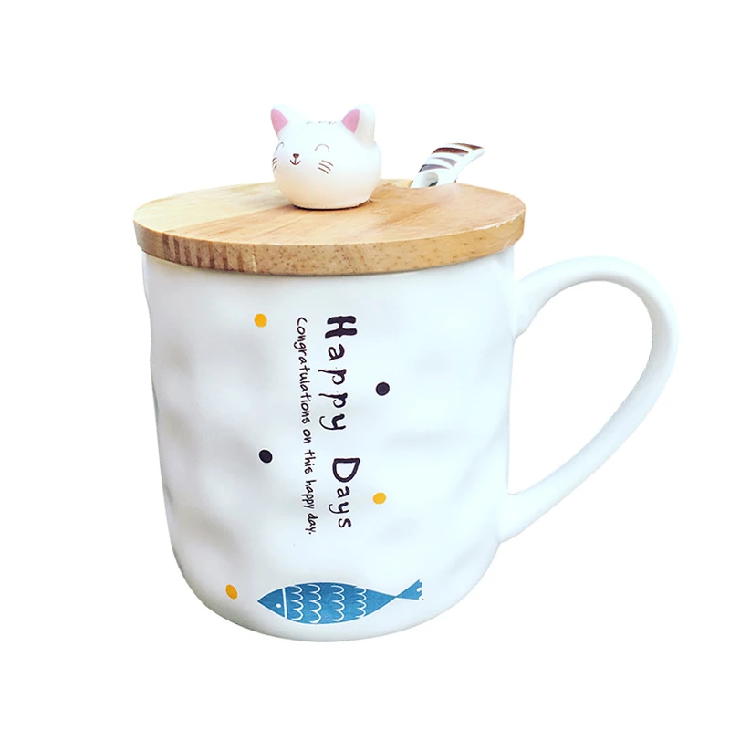 Творческий Gatos и рыбы Marks керамические Tazas мультфильм Комплект завтрак молока