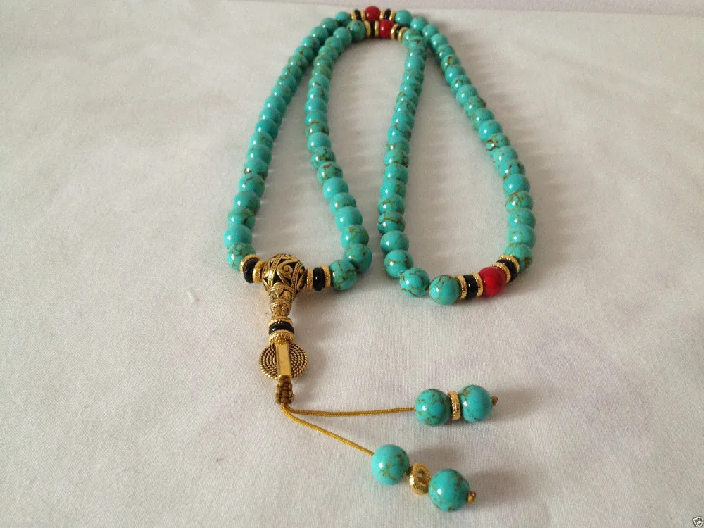 

china tibet tibetan turquoise buddhist buddha worry prayer bead mala bracelet necklace