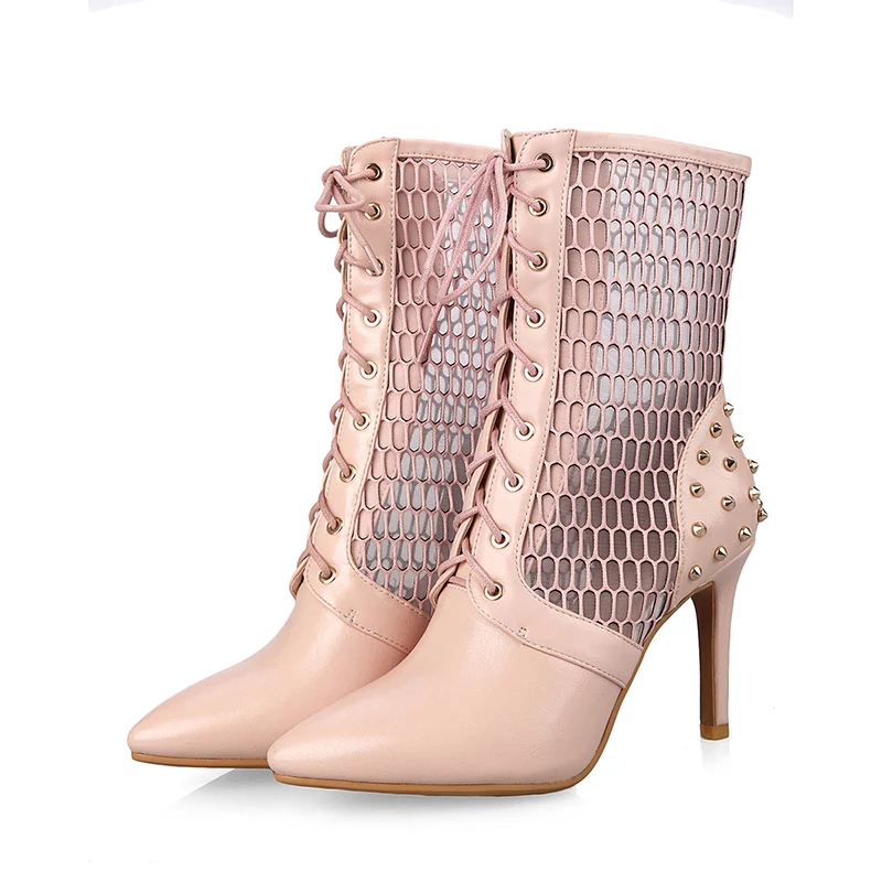 

Olomm New Stylish Women Spring Ankle Boots Sexy Rivets Stiletto Heels Boots Nice Pointed Toe Office Shoes Women US Size 4-8.5