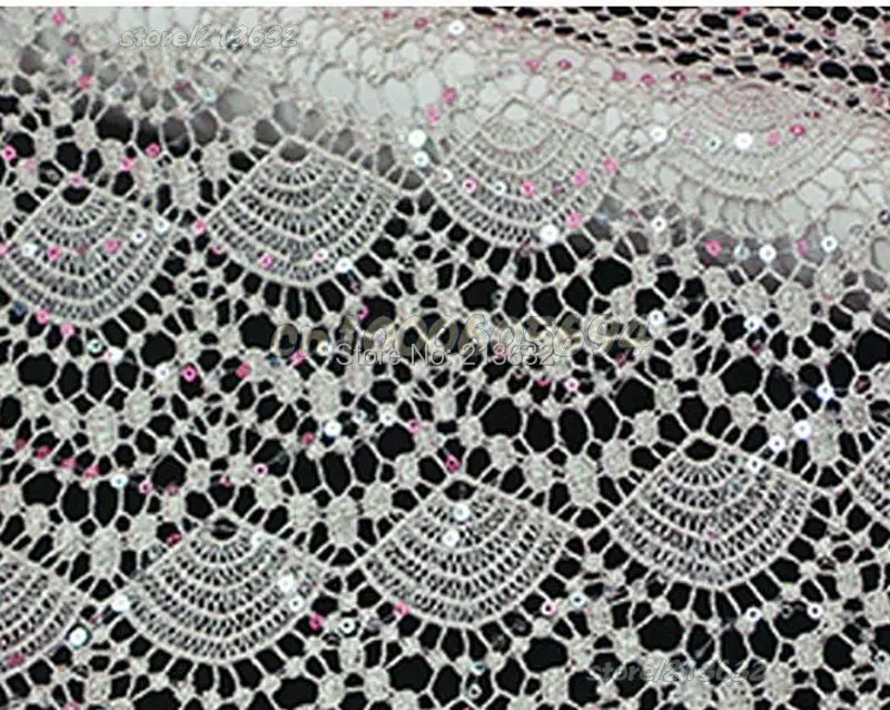 PQYY60 All the silver light of water soluble polyester filament fabric lace heavy stereo flower fan sequins embroidery cloth | Дом и сад