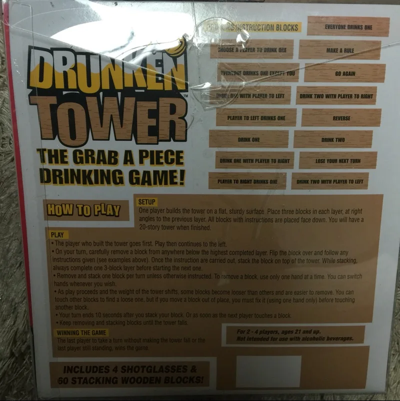

Party Toys Drunken Tower Drinking Game 60pcs Wood Building Blocks with 4 Glass Set Christmas Nightclub Fun Gag Toy Novelty Gifts