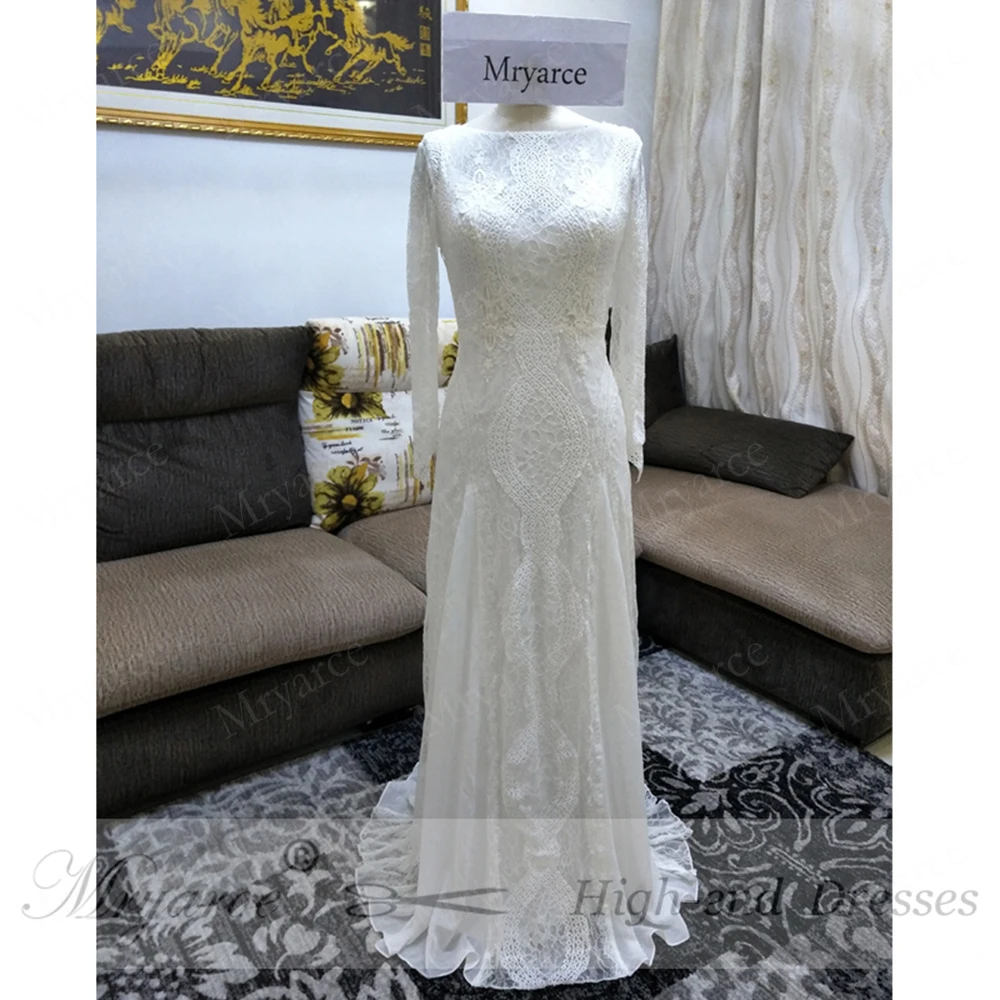 Mryarce эксклюзивный кружево Boho вдохновение свадебное платье с длинным рукавом открытой спиной Свадебные платья