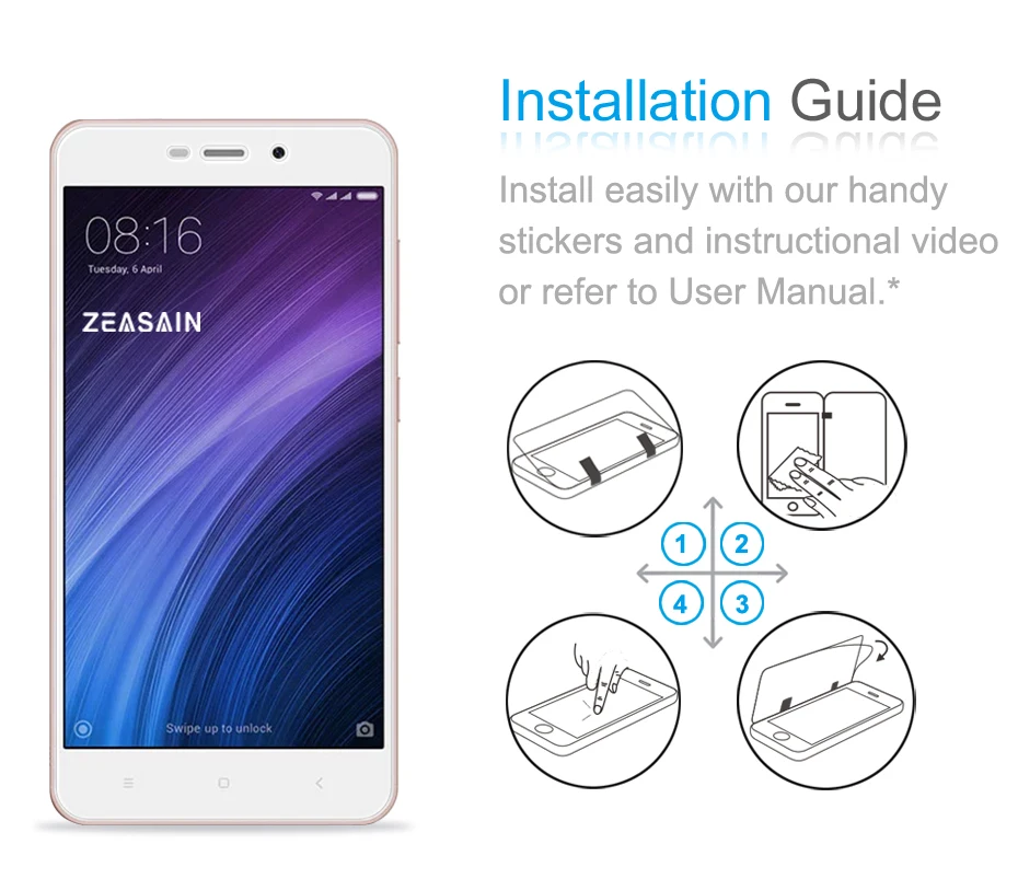 [В 2 упаковках] Оригинальный ZEASAIN 2.5D Закаленное стекло для защиты экрана xiaomi redmi 4a