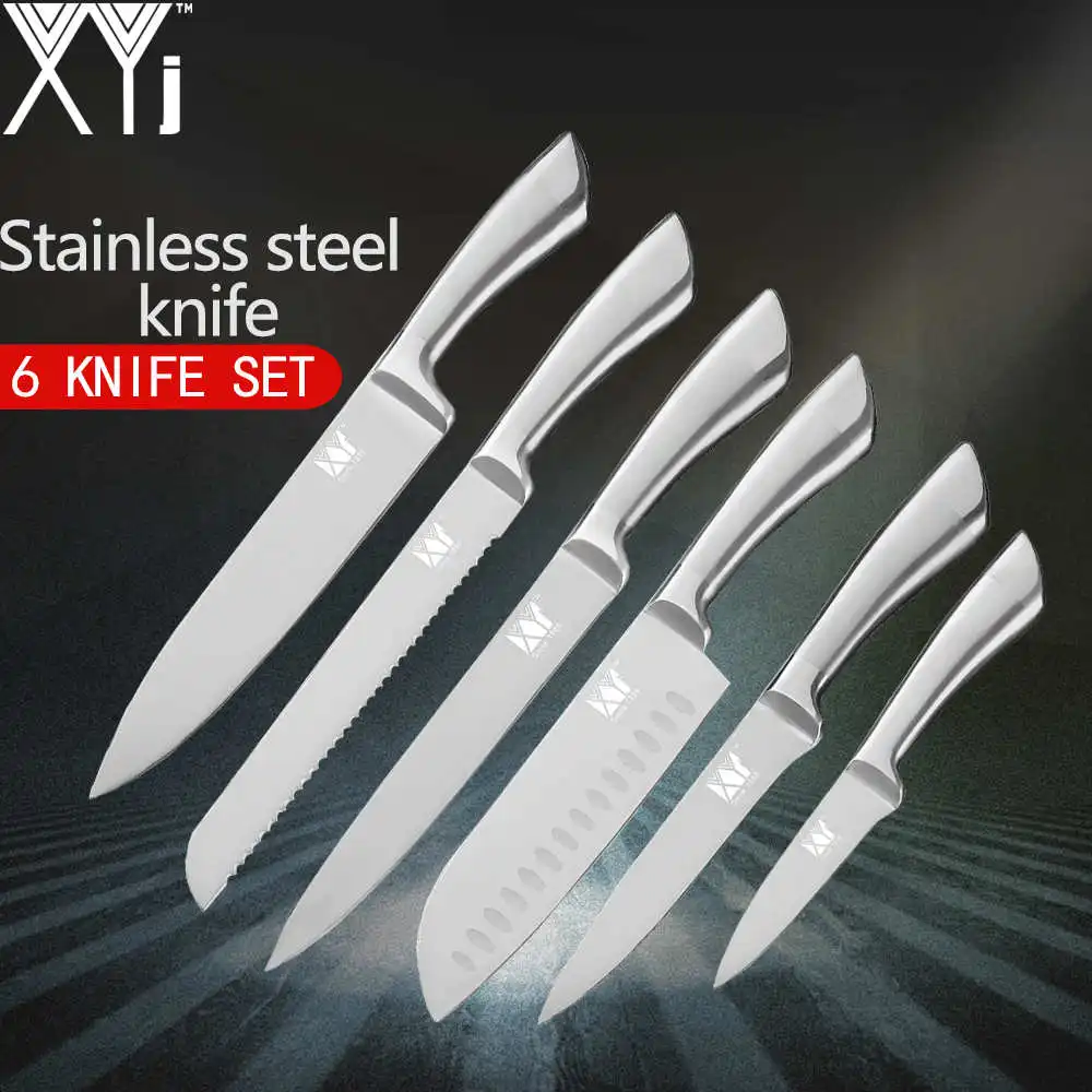 

XYj Stainless Steel Kitchen Knives 8, 8, 8, 7, 5, 3.5 Chef Slicing Bread Santoku Utility Fruit Kitchen Knife Bend Full Tang Tool