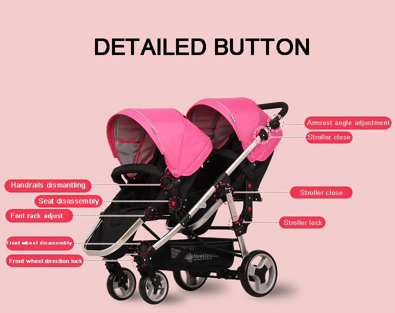 NEWSTARS, детская коляска для близнецов, складной светильник, съемная двойная коляска, два сиденья для новорожденных, детская коляска Babyhit, инвалидная коляска для детей от 0 до 4 лет