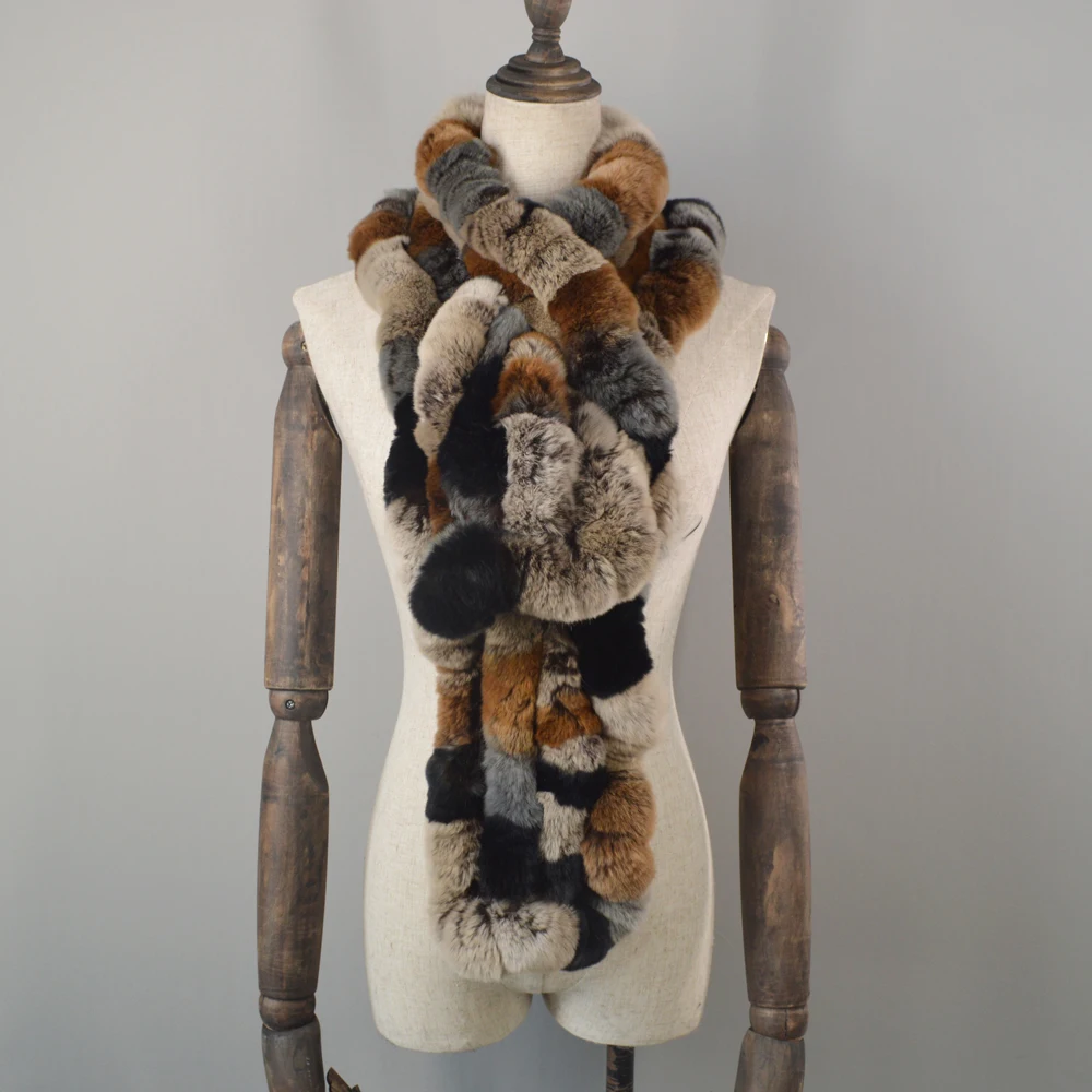 2020 Зимние Женские Настоящий мех кролика шарф Повседневный теплый вязаный