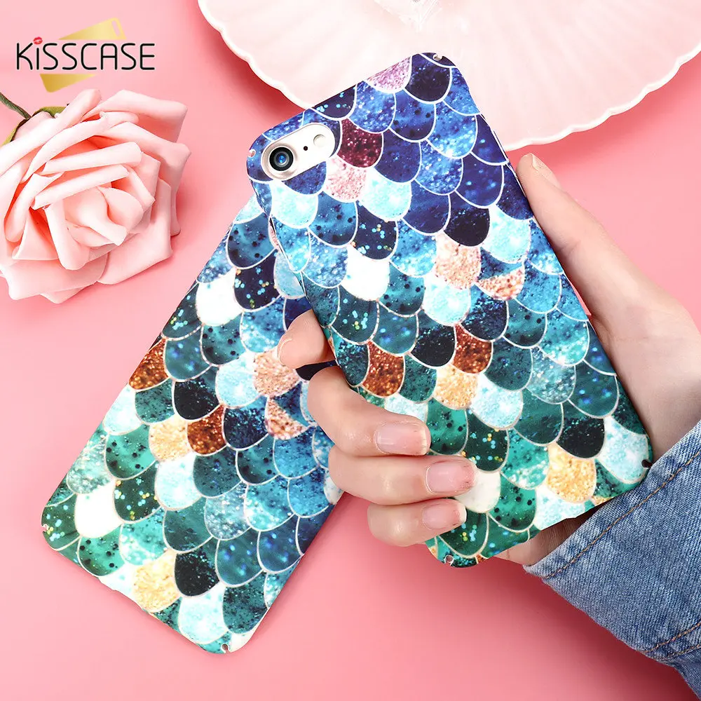 Kisscase Жесткий чехол для ПК iPhone 5 5S SE X 10 Обложка 3D Mermaid Scale Сквайна Светящиеся чехлы 6