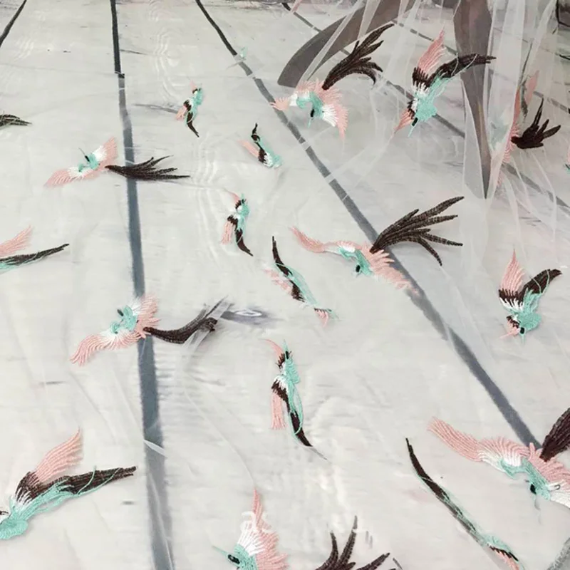 5 ярдов/партия новинка французская вышивка птица кружевная ткань белая/черная