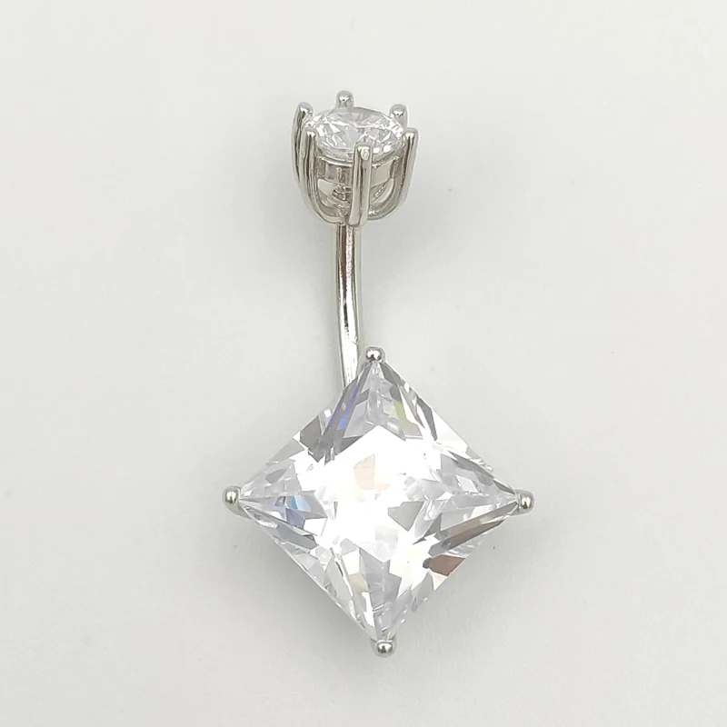 925 sterling silver square cubic zircon belly ring fashion piercing jewelry With Gift Box | Украшения и аксессуары