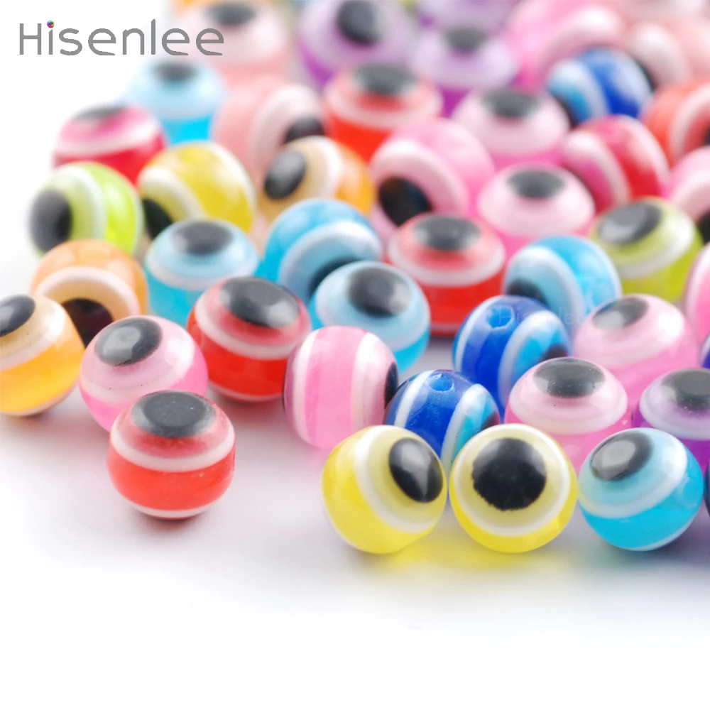 8mm 100 Pcs/package New fashion Round Evil Resin Eye Beads Stripe Space 8 colors/Mixed color DIY Bracelet Making | Украшения и