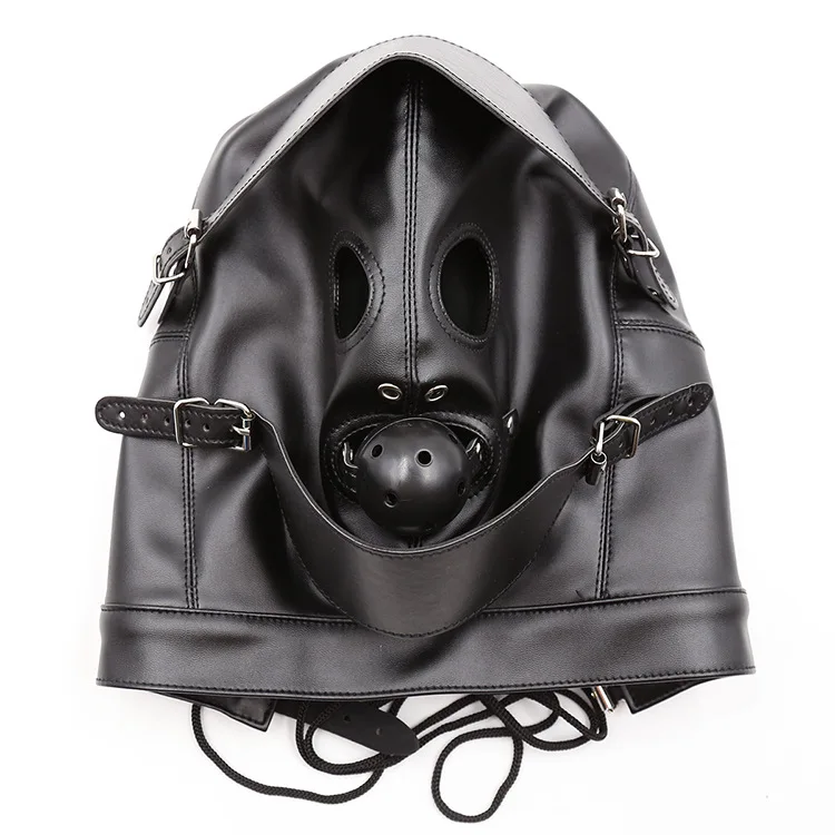 Фетиш капот головной убор с рот мяч кляп искусственная кожа BDSM бондаж секс маска