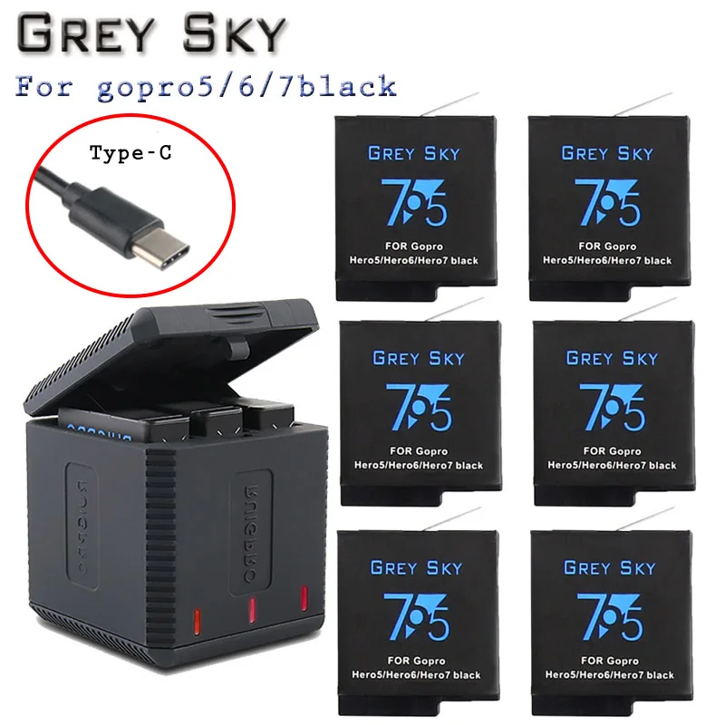 Аккумулятор серого неба 1600 мАч для GoPro hero 5 hero 6 hero 7 black Bateria Akku для GoPro hero 5 6 7 hero 5 AHDBT 501