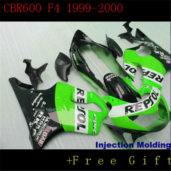 

Injection fairings kit for HONDA CBR600F4 1999 2000 CBR600 99 00 F4 CBR600F Green black ABS fairng body parts-Nn