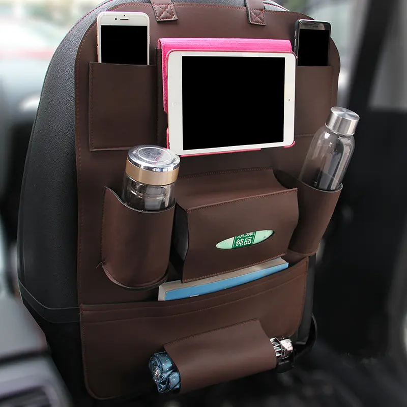 

GSPSCN 1pc New Pu Leahter Multi-functional Anti-Child-Kick pad Car Auto Seat Back Protector Cover with Multi-Pocket Storage Bag
