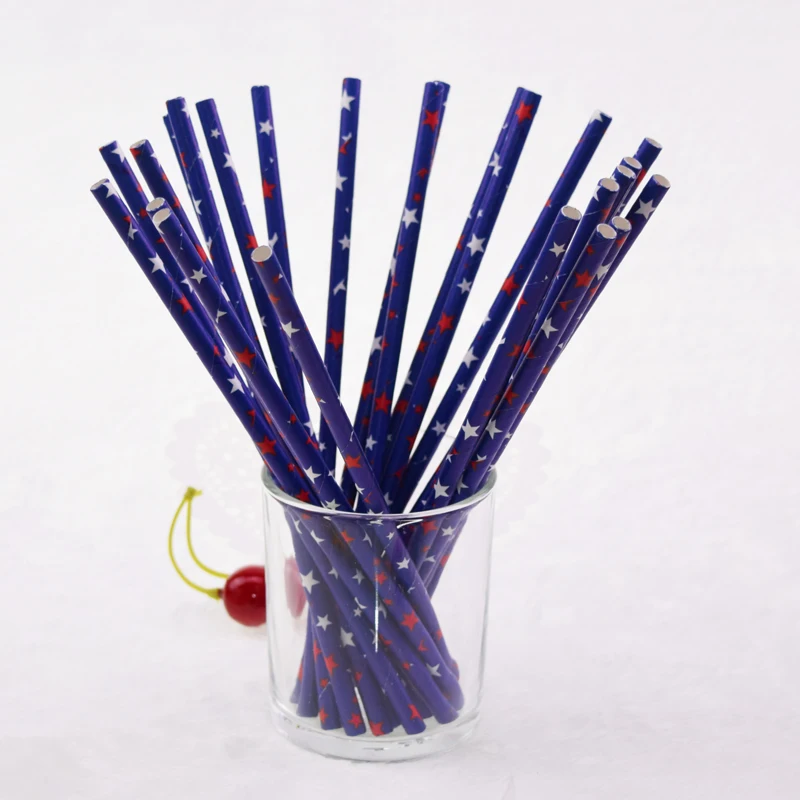 25 шт./лот бумажные соломинки с красными звездами биоразлагаемые для дня рождения