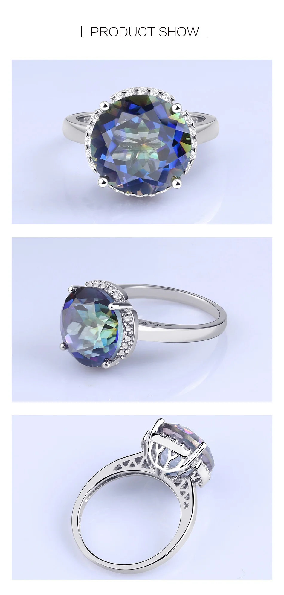Gem's Ballet 6.57Ct натуральный Blueish мистический кварцевый камень Обручальные кольца твердые 925 пробы серебряные ювелирные изделия для женщин