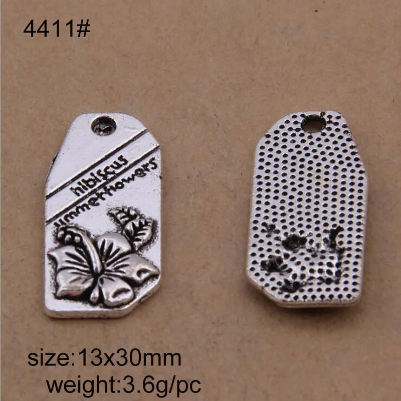 

25pcs/lot 13x30mm Antique Silver Zinc Alloy Flower Metal DIY Charms Pendants