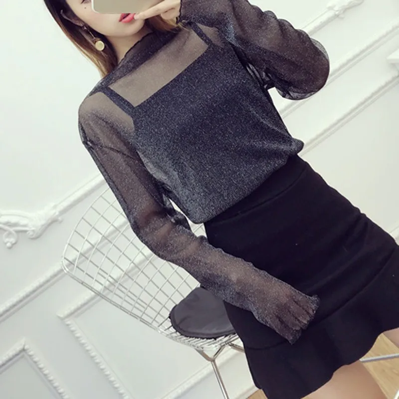 

Fashion Sexy Women Sheer Mesh tshirt See Through Perspective Full Sleeve Summer Girl T Shirt Tops Tee All-match