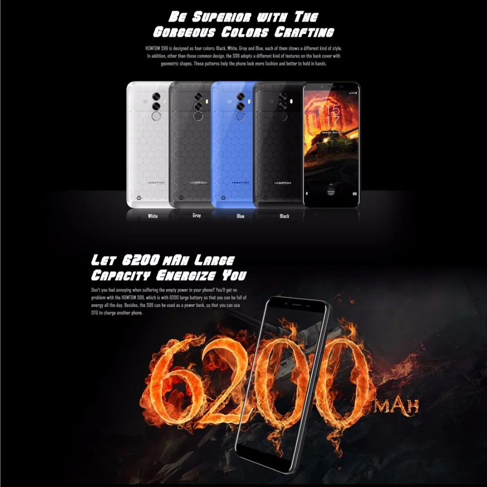 HOMTOM S99 смартфон 5 &quotIncell HD + 18:9 мобильного телефона Android 8 0 MTK6750 Octa Core 4 ГБ Оперативная
