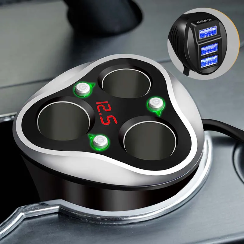 Многофункциональное автомобильное зарядное устройство URANT 3 USB, подстаканник, автомобильное зарядное устройство 12-40 В, разветвитель прикуривателя с дисплеем напряжения