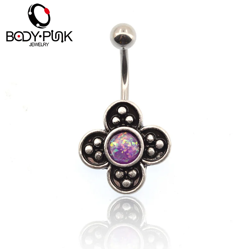 Женское кольцо для пупка украшение живота с фиолетовым/белым опалом|navel belly