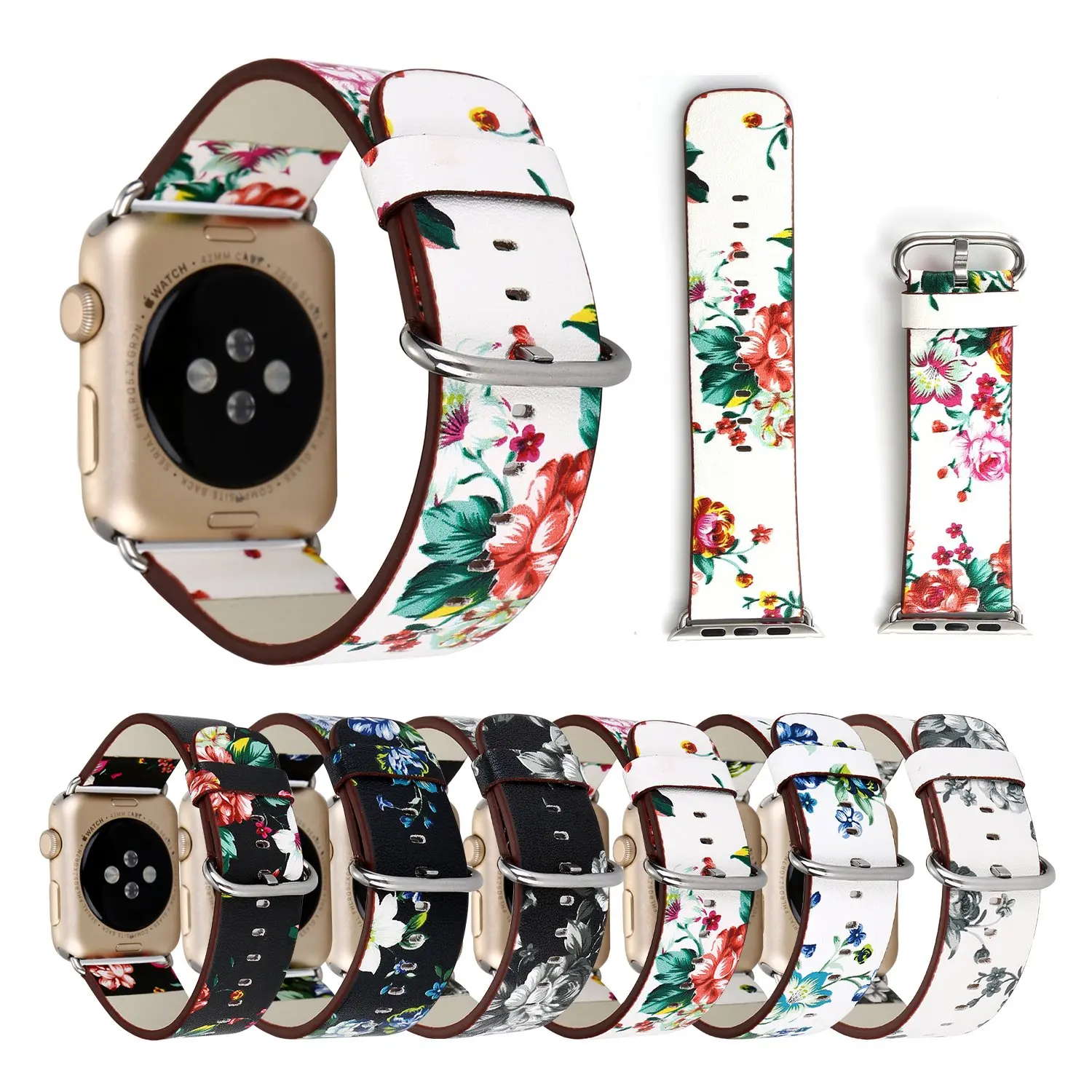 Кожаный ремешок-петля с цветочным дизайном для Apple Watch 38 мм 42 мм 40 мм 44 мм браслет pulseira ремешок для iWatch серии 5 4 3