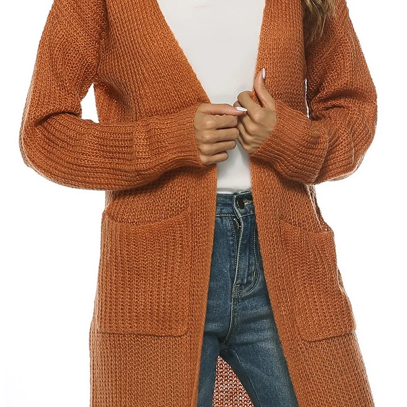 Длинный свитер кардиганы Осень-зима пончо с открытым стежком вязаный Женское