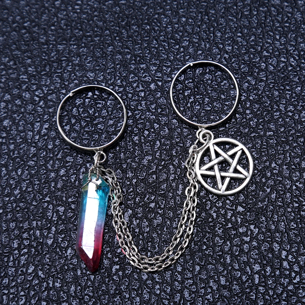 Pink Green Регулируемое кольцо с пентаграммой Wicca Кристальное кольцо ретро кварцевое Кристальное кольцо - Цвет основного камня: Pink Green
