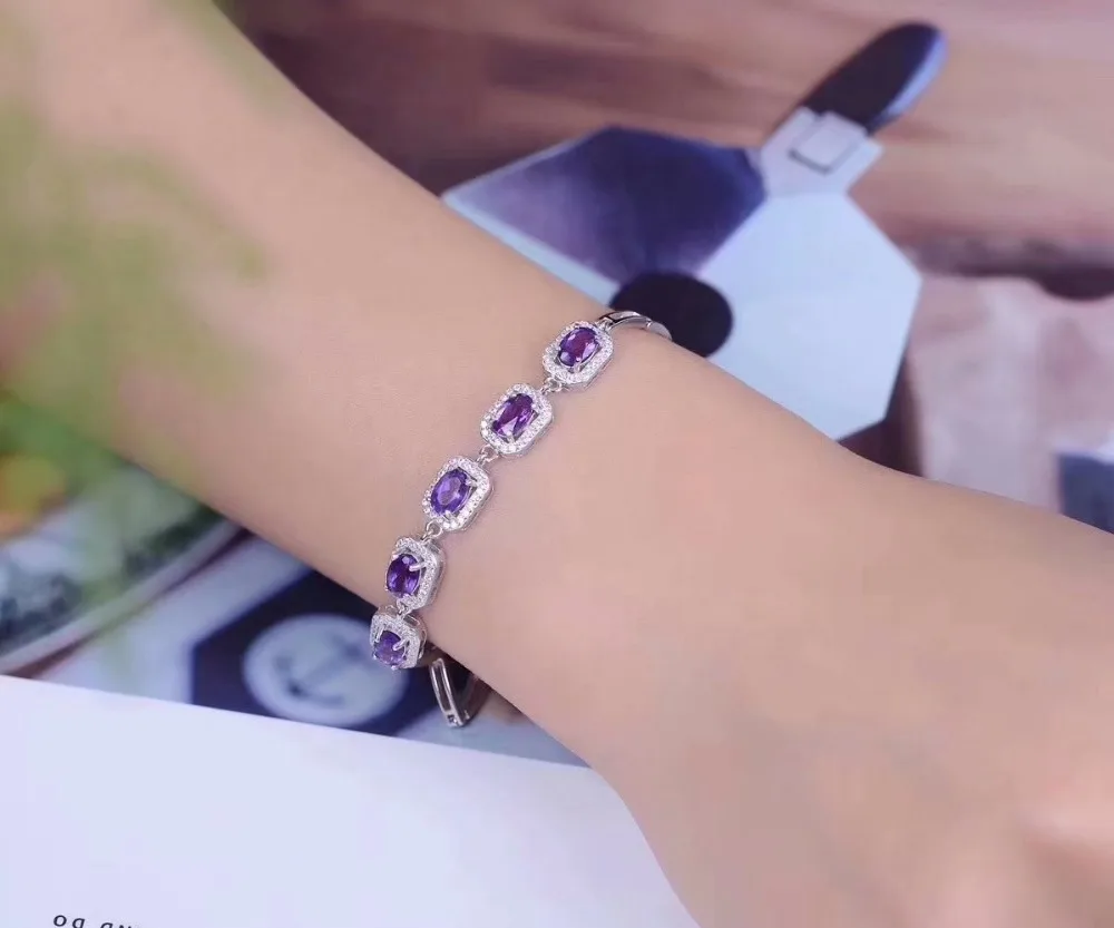 

Natural Amethyst bracelet 4 * 6mm 925 sterling silver inlaid fashion bracelet birthday gift envelope