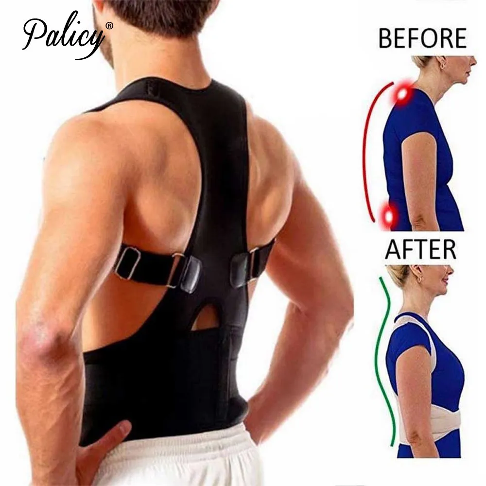 Palicy Back Brace Posture Corrector Best Fully Adjustable Shoulder Lumbar Support Belt Magnetic Therapy Neoprene Shaper for Men