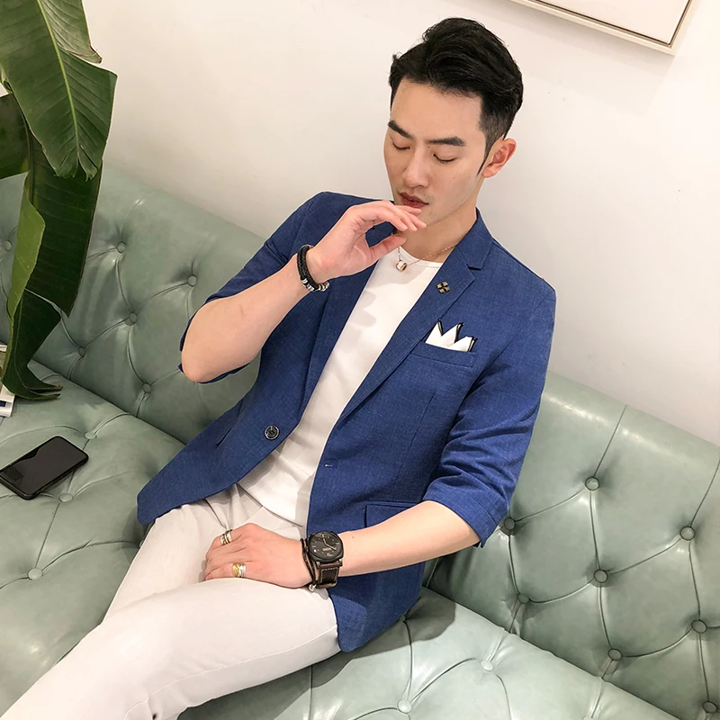2018 New Pattern Male In Man's Suit Section B Youth Self-cultivation Check Loose Coat Navy Blue Recommend Free shipping | Мужская
