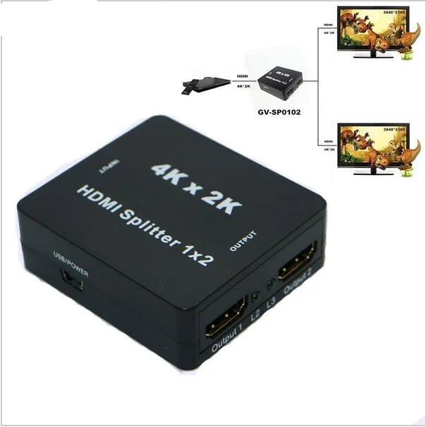 

10-шт./лот Full HD 1x 2-портовый HDMI-совместимый сплиттер 1 в 2 выхода усилитель ретранслятор 3D 4K x 2K HDMI-совместимый 1,4 в