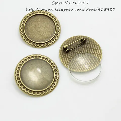 

Sweet Bell 5 set Antique Bronze Metal Alloy Brooch 34mm (Fit 25mm Dia) Round Cabochon Settings +Clear Glass Cabochons 8C1326