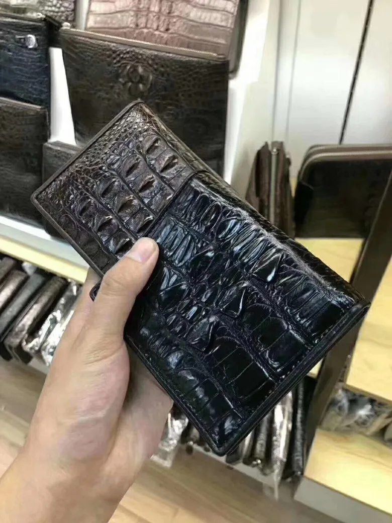 Вертикальный дизайн, натуральная кожа аллигатора, мужской короткий кошелек, экзотическая голова крокодила, кость кожи, мужской держатель для карт, маленький двойной кошелек