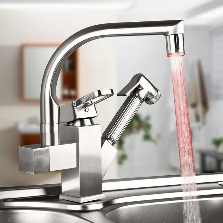 Поворотный смеситель для раковины со светодиодной подсветкой медный