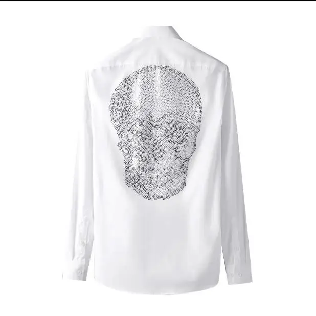 

2020 new men's shirt The skeleton flash brick handmade custom metal chest label fashion singer stage catwalk high-end shirt male