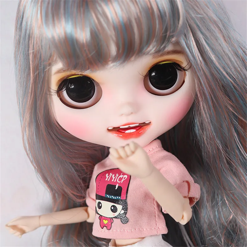 Кукла Blyth ICY DBS для серии No.BL6227/2023 серебряная микс синие волосы резные губы улыбка матовое лицо шарнирное тело