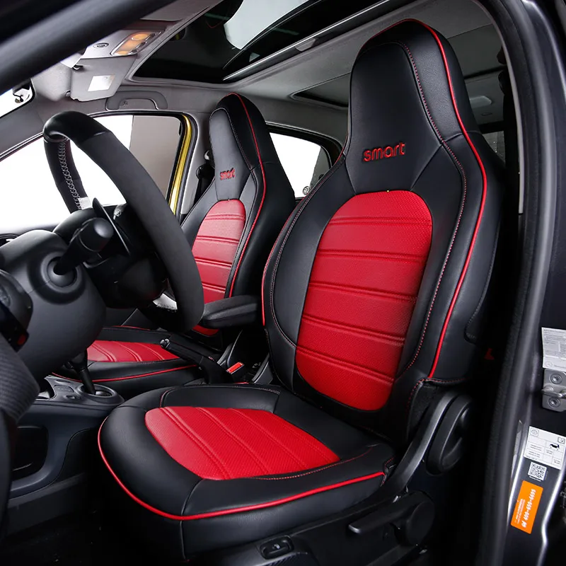 black red-A 2 шт. чехол для сиденья автомобиля полный комплект переднее сиденье Кожаное украшение дышащая подушка для автомобиля Стайлинг для smart 453 fortwo автомобильные аксессуары - Название цвета: black red-A