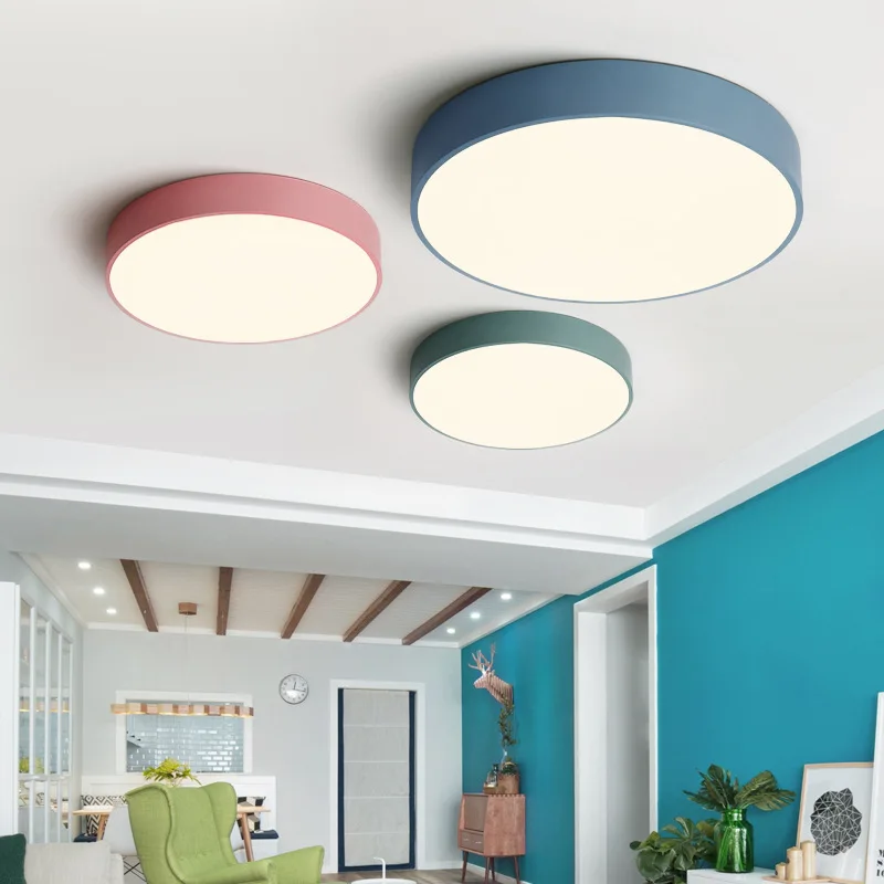 

Nordic Round LED Acrylic Ceiling Lights creative Macarons luminaria led teto living room kids room aisle Home Decoration