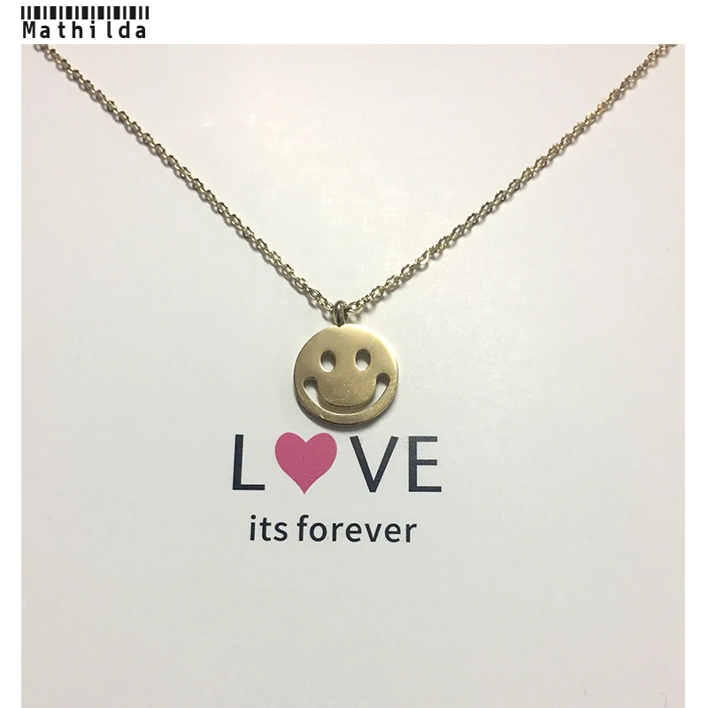 Титана нержавеющей смайлик счастливый круг кулон в форме диска ожерелье Золото