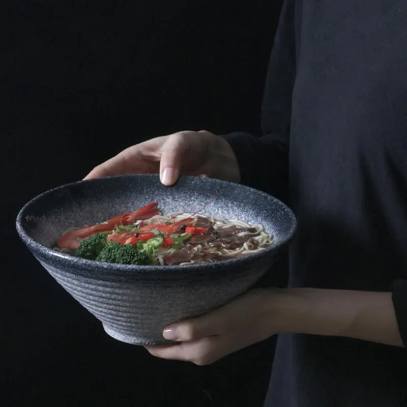 

9 Inches Japanese Style Ceramic Ramen Bowl Vintage Home Tableware Salad Container Noodles Bowl Creative Restaurant Dinnerware