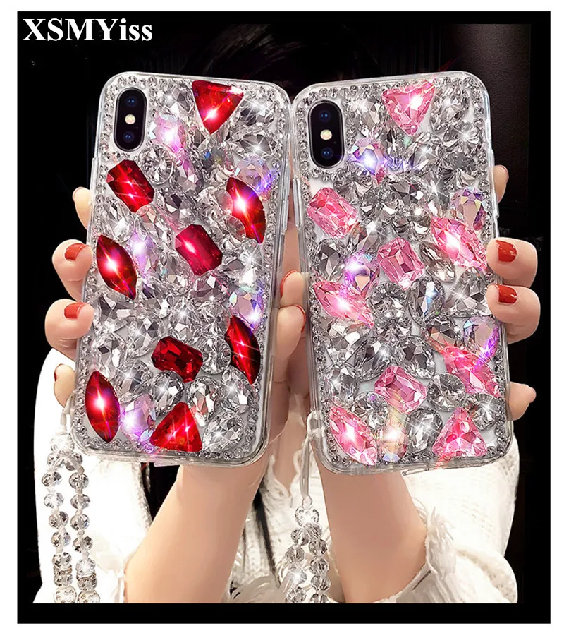 

XSMYiss Phone Case Luxurious Bling Crystal Diamonds 3D Stones soft Back Cover for SamsungS7 S8 S9 S10 S20 S21 Plus Note8 9 10 20