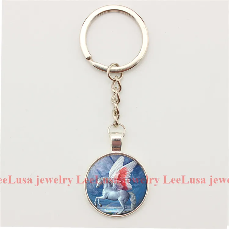 Unicorn Keychain Myth Llaveros Galss Dome Pendant Charm Key Chains Car/bag Holder Gril Jewelry 5styles | Украшения и аксессуары