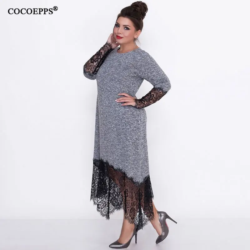 COCOEPPS 5XL 6XL большой Размеры кружева лоскутное женское платье Повседневное Работа