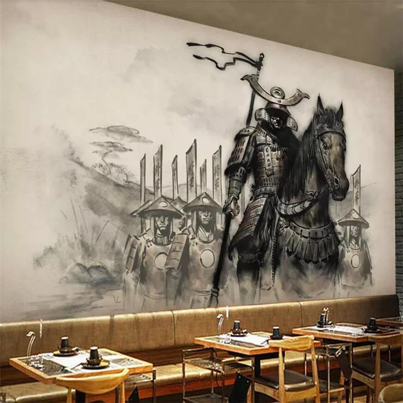 

beibehang New Chinese retro ukiyoe horse horse samurai restaurant tooling wall custom large mural wallpaper papel de parede