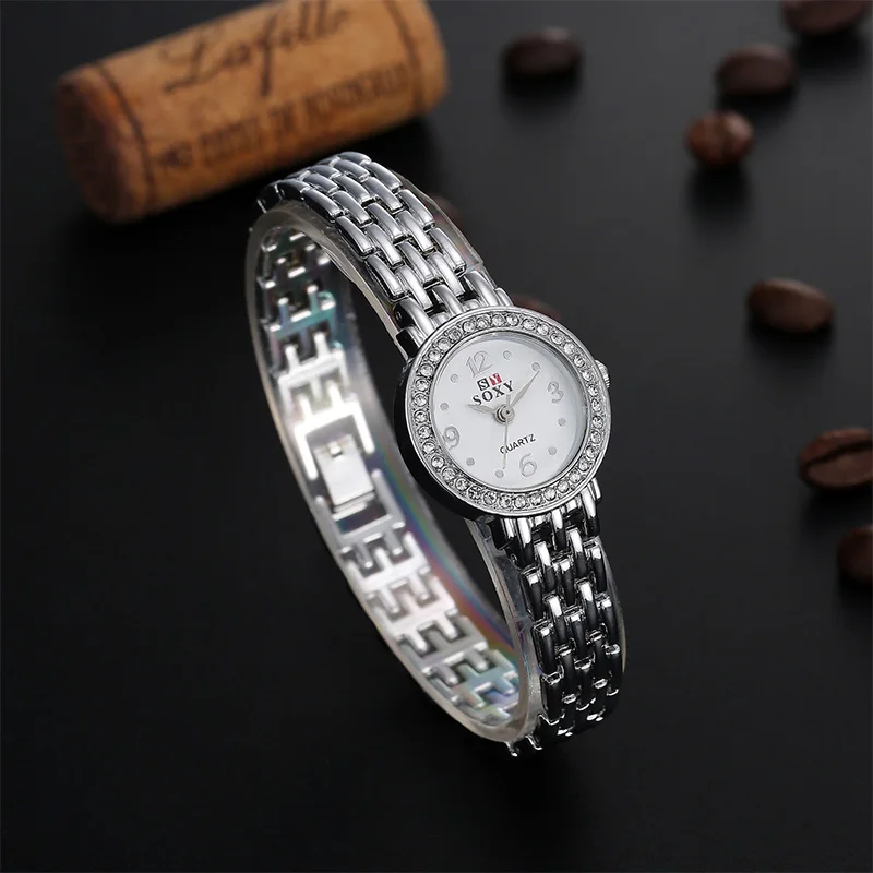 Женские кварцевые наручные часы Серебристый браслет стразы элегантные TME0018 |