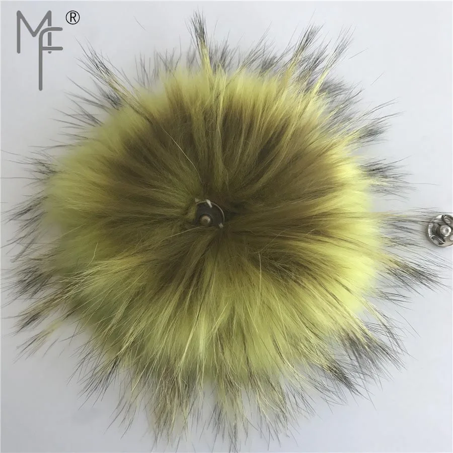 Yellow green Magicfur-1 шт. 15 см " мяч из натурального меха енота помпон W кнопка для шляпки обувь аксессуары DIY - Цвет: Yellow green