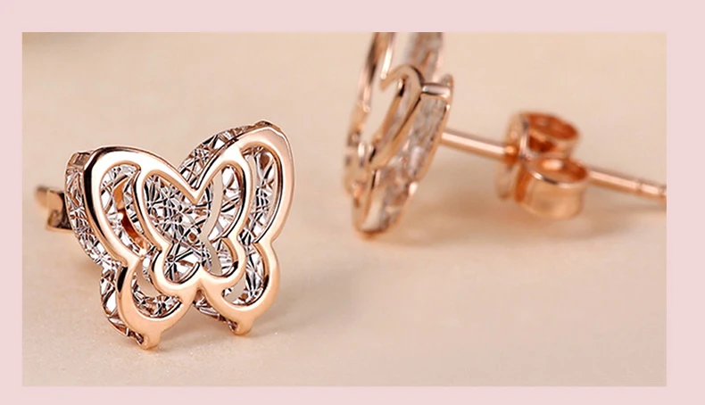 SA SILVERAGE AAA циркониевые серьги животные золотые серьги-гвоздики 18 K желтое золото бабочка двойные 3D серьги гвоздики для женщин