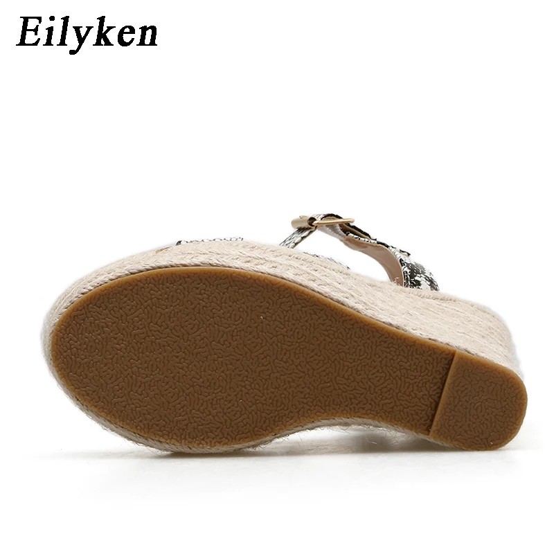 Eilyken/высококачественные женские босоножки на платформе; модные однотонные туфли на высоком каблуке; Эспадрильи на танкетке; женские Босоножки с открытым носком; змеиная кожа